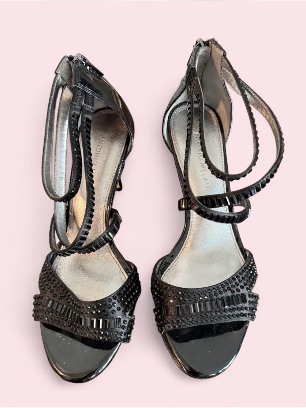 ANTONIO MELANI Black Strappy Beaded Evening Heels